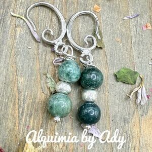 Alquimia Natural Stone moss agate and silver Earrings